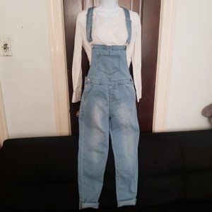Classic Light Blue Stretchy Denim Overalls with Adjustable Straps Size Small